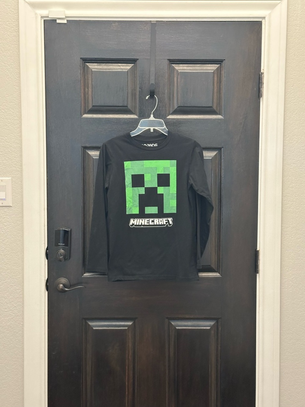 Kids' Long-Sleeve Minecraft Creeper Graphic Tee - Black & Green Size Large